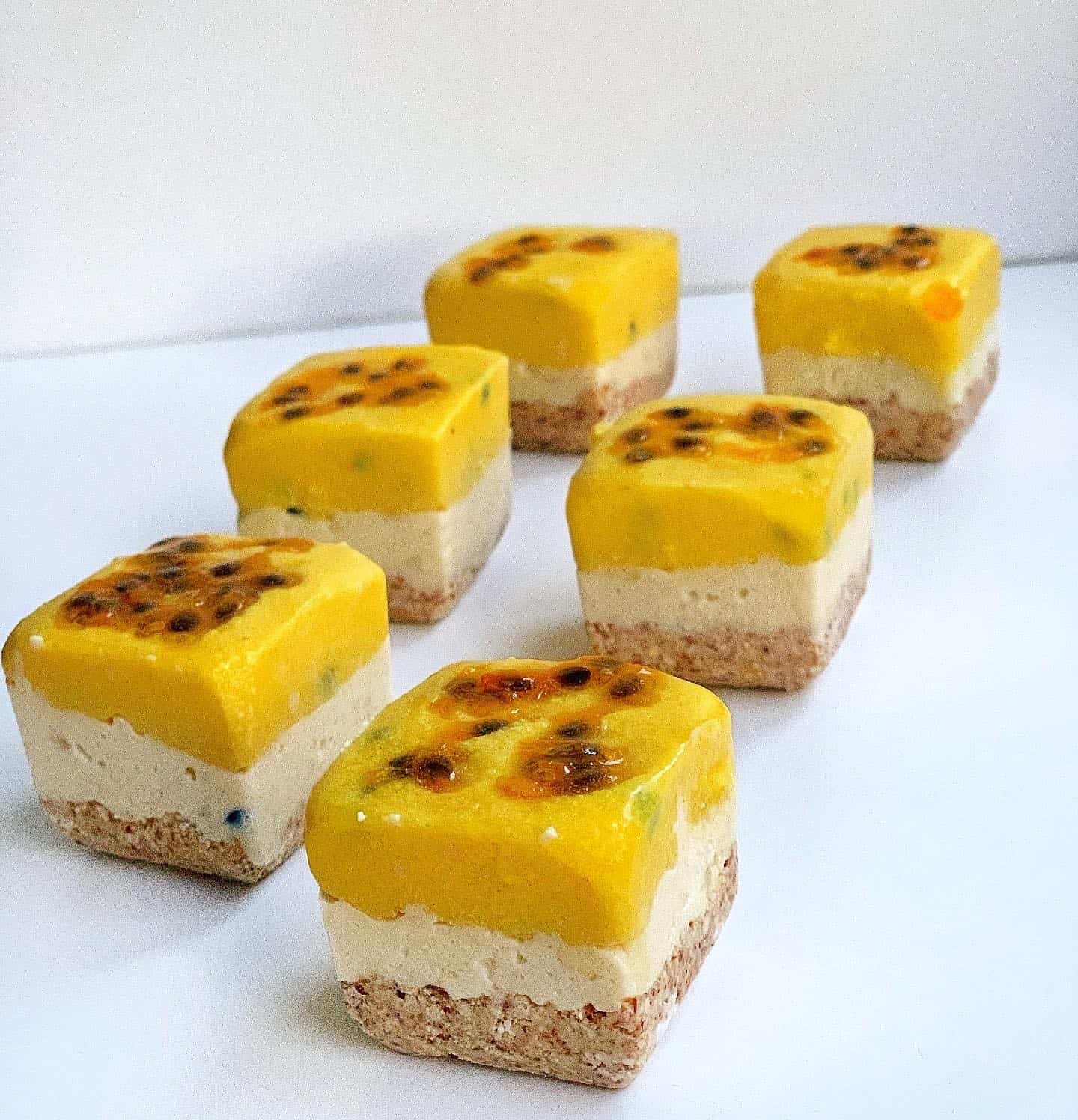 Close up of Lemon Passionfruit Cheesecake squares