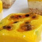 Close up of Lemon Passionfruit Cheesecake squares