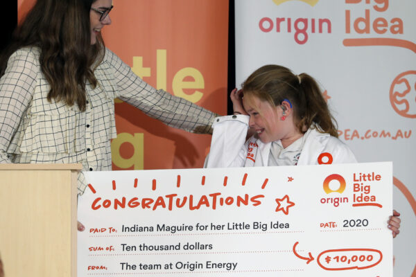 Origin - Little Big Idea
Indiana Maguire age 10, winner of the Grade5-6 Category 
With Origin Little big Idea ambassador Malinley Butson.
