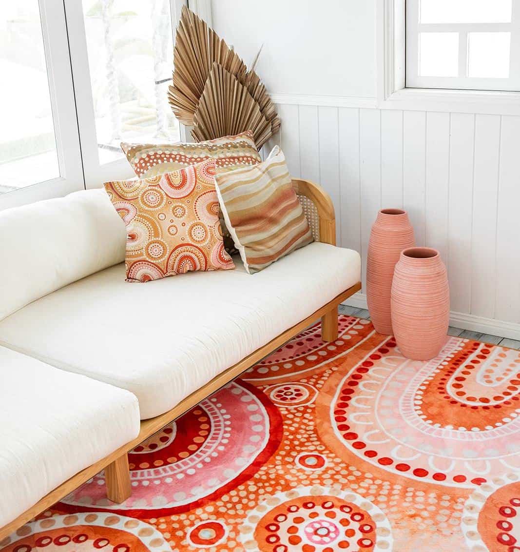 Emro designs rug by Bundjalung artist Holly Sanders