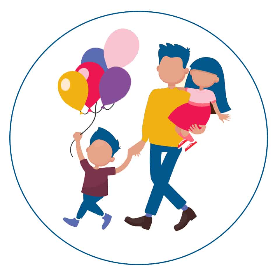 Father and Kids with balloons