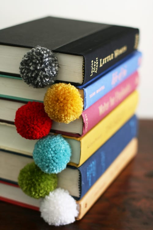 Yarn pompom ball bookmark
